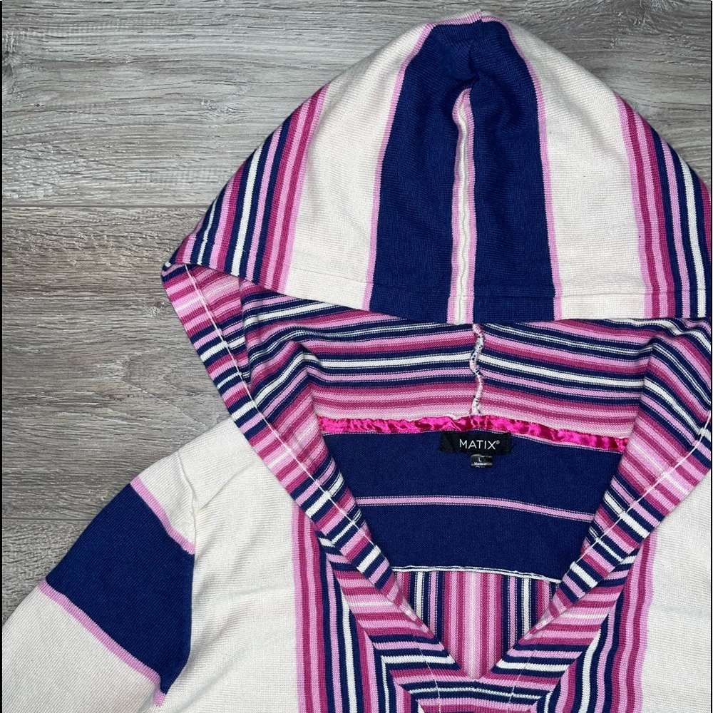 Matix Hooded Beach Coverup Large | Hooded Sweater Coverup L Cream Blue Pink - Picture 8 of 15